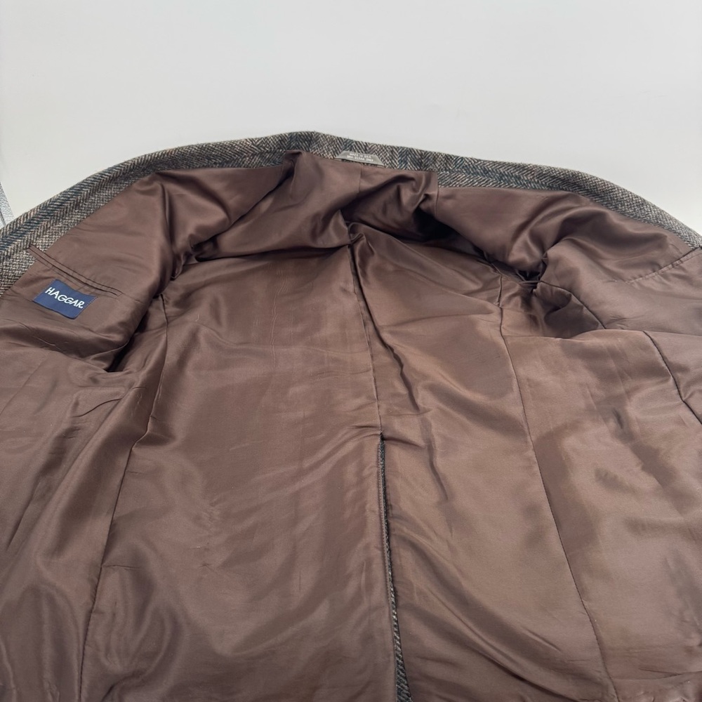Vintage Haggar Tweed Sports Coat Jacket Brown Elbow Patches Mens 44L USA - Picture 9 of 11